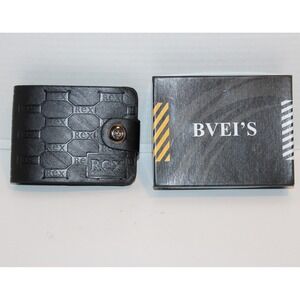 New BVEI'S Men's Black Faux Leather Rex Embossed Bi-Fold Wallet Snap Button NIB
